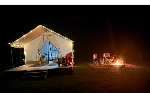 Stay warm next to the fire and propane heating inside