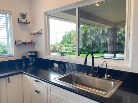 Garden and ocean views from the kitchen