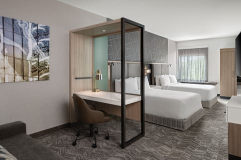Suite, 2 Queen Beds | Hypo-allergenic bedding, desk, laptop workspace, iron/ironing board