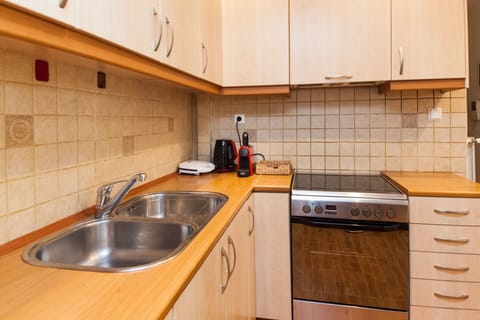 Apartment | Private kitchen | Full-size fridge, oven, toaster, cookware/dishes/utensils