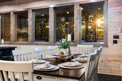 Elegant dining for 12 with table & kitchen bar stools