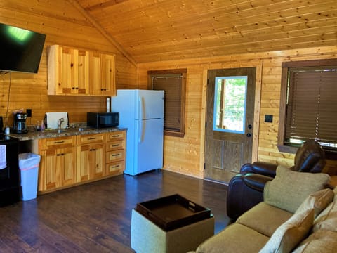 Deluxe Cabin | Private kitchen | Full-size fridge, microwave, oven, stovetop