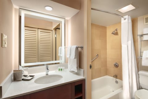 Combined shower/tub, eco-friendly toiletries, hair dryer, towels