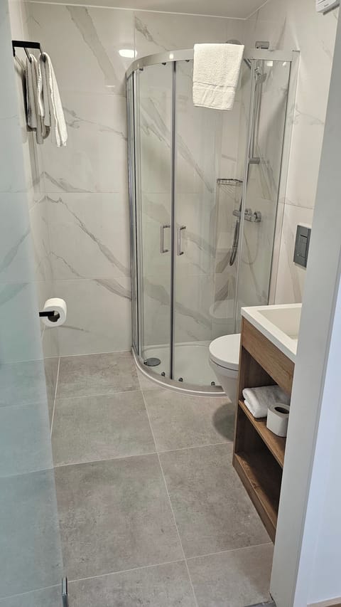 Double Room | Bathroom | Shower, hair dryer, towels, soap