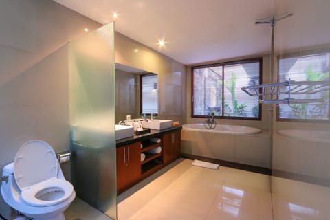 Villa, 1 Bedroom, Private Pool | Bathroom | Separate tub and shower, free toiletries, hair dryer, slippers