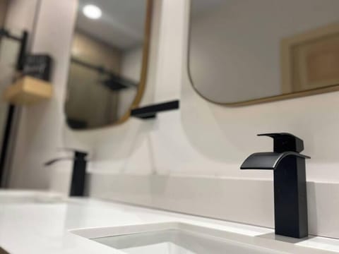 Plenty of space to get ready for the day or the night at the double vanity.