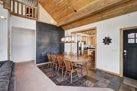 Large dining table perfect for family meals and gatherings.