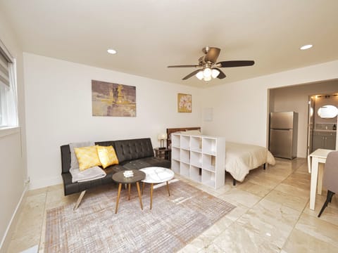 Spacious studio (~380 sqft) that can fit an extra air-mattress upon request