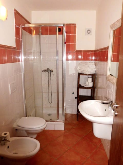 Shower, free toiletries, hair dryer, bidet