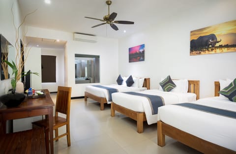 Triple Room, Pool View | Premium bedding, minibar, in-room safe, individually decorated