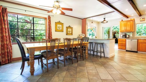 Formal dining table seats 8 comfortably.