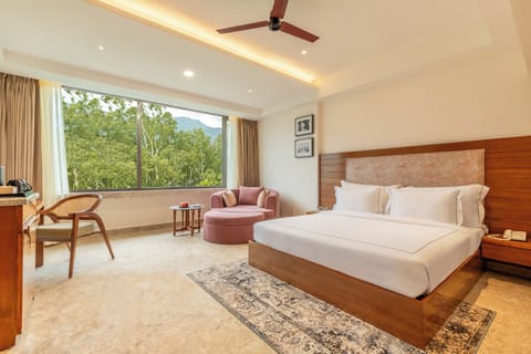 Prominent Premier Room with Mussoorie view | Minibar, in-room safe, desk, laptop workspace