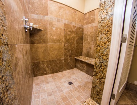 Separate tub and shower, free toiletries, hair dryer, towels