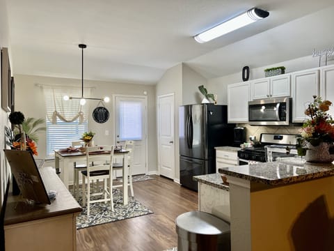 Updated kitchenette with newly painted cabinets