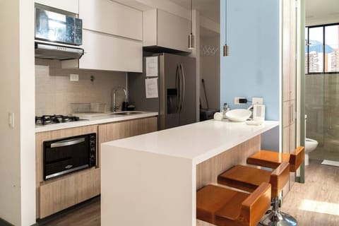 Panoramic Apartment | Private kitchen | Fridge, microwave, oven, coffee/tea maker