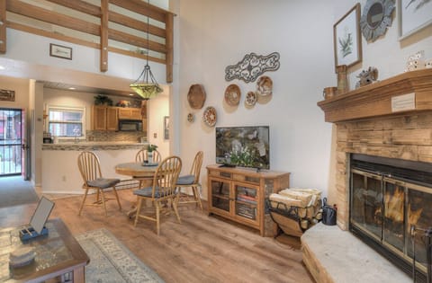 Living Room with Wood Burning Fireplace