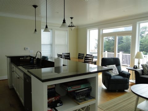 Open concept kitchen living room and dining area