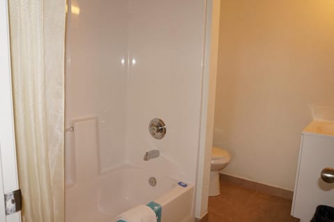 Combined shower/tub, free toiletries, hair dryer, towels