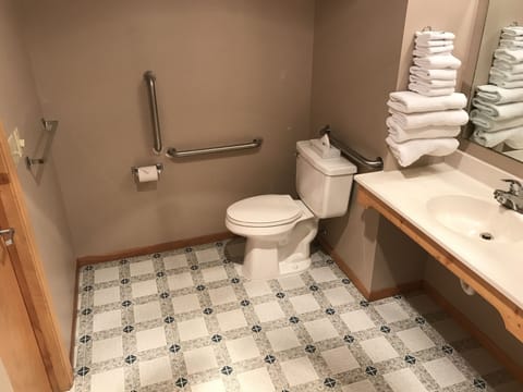 Room, Accessible | Bathroom | Hair dryer, towels, soap, shampoo