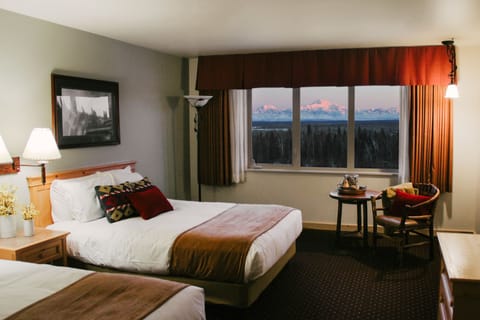 Premier Room, 2 Queen Beds, Mountain View | Desk, laptop workspace, blackout drapes, iron/ironing board