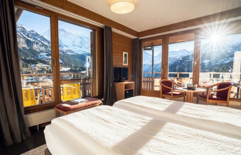 Panoramic Double Room, Balcony, Mountain View | Hypo-allergenic bedding, minibar, in-room safe, desk