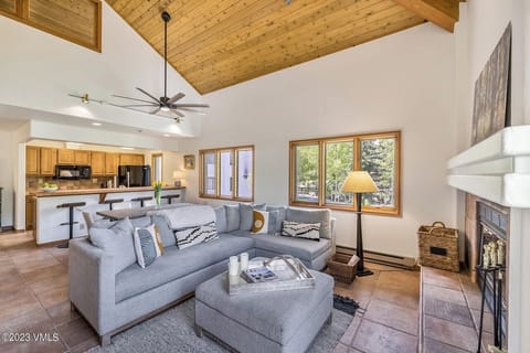 Living Room with high vaulted ceiling