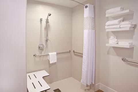 1 King Bed ,Mobility Accessible Room with Roll In Shower | Bathroom | Combined shower/tub, free toiletries, hair dryer, towels