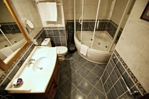 Deluxe Room | Bathroom | Shower, designer toiletries, hair dryer, slippers