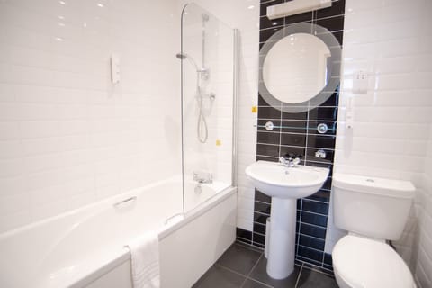 Eco-friendly toiletries, hair dryer, towels