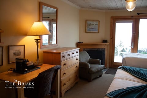 Traditional Cabin, 1 Bedroom, Lake View, Lakeside | Living area | 42-inch flat-screen TV with cable channels, TV, fireplace