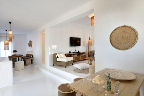 Deluxe Villa, 3 Bedrooms, Sea View (Avra) | Living area | Flat-screen TV