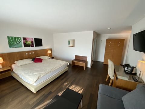 Double Room, Balcony | Living area | Flat-screen TV, heated floors