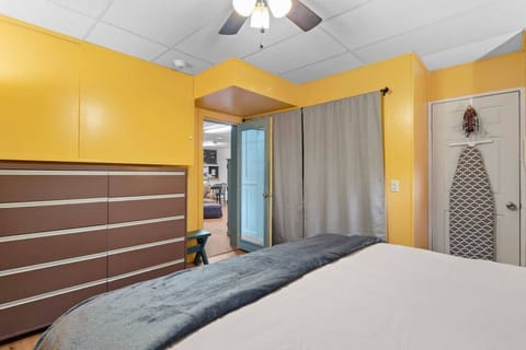 Here’s our cozy bedroom with a king-sized bed and plenty of storage space