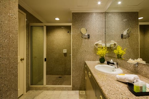 Penthouse | Bathroom | Free toiletries, hair dryer, bathrobes, slippers