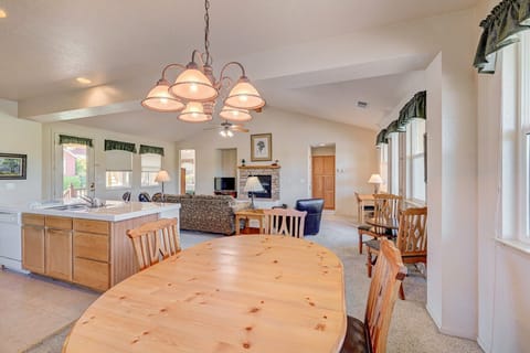 Dining area overlooks pond