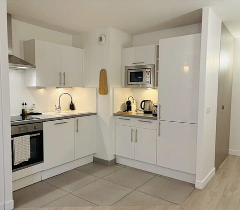 Deluxe Apartment | Private kitchen | Fridge, microwave, stovetop, espresso maker