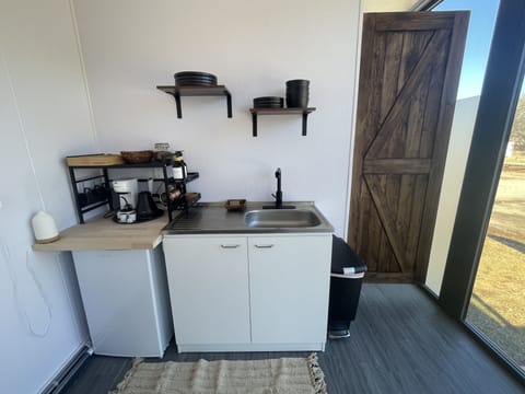 Mini-fridge, coffee/tea maker, electric kettle