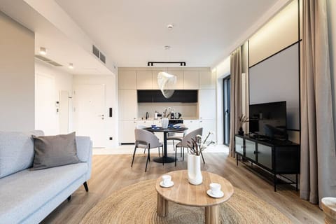 view of the living room with TV, where you can relax after a day on the beautiful beach located near the flat