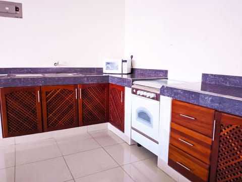 Basic Apartment, Pool View | Private kitchen | Full-size fridge, microwave, stovetop, cookware/dishes/utensils