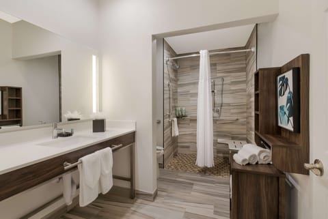 Suite, 2 Queen Beds, Accessible, Kitchenette | Bathroom | Combined shower/tub, free toiletries, hair dryer, towels