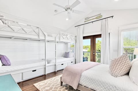 3rd floor bedroom-Queen bed and 4 twin XL bunks-comfortable for adults as well as kids.