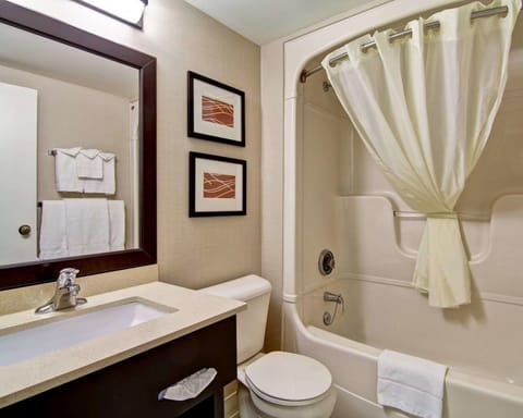 Combined shower/tub, eco-friendly toiletries, hair dryer, towels