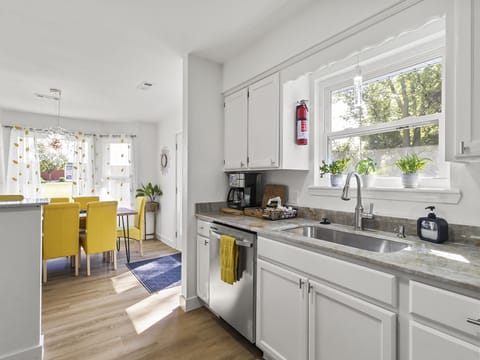 Our bright, beautiful kitchen, with natural stone quartzite countertops.