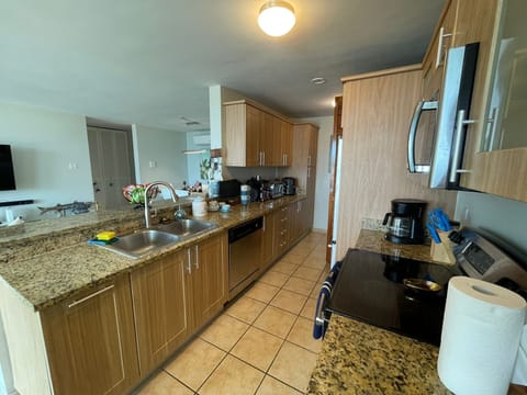 Family Apartment, 3 Bedrooms, Ocean View | Private kitchen | Full-size fridge, microwave, oven, stovetop