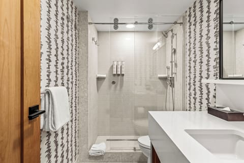 Studio | Bathroom | Shower, rainfall showerhead, hair dryer, bathrobes