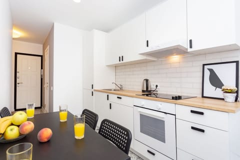 Basic Apartment | Private kitchen | Full-size fridge, stovetop, electric kettle, cookware/dishes/utensils