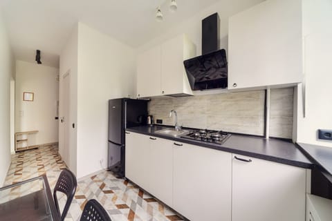 Basic Apartment | Private kitchen | Fridge, electric kettle, cookware/dishes/utensils, cleaning supplies