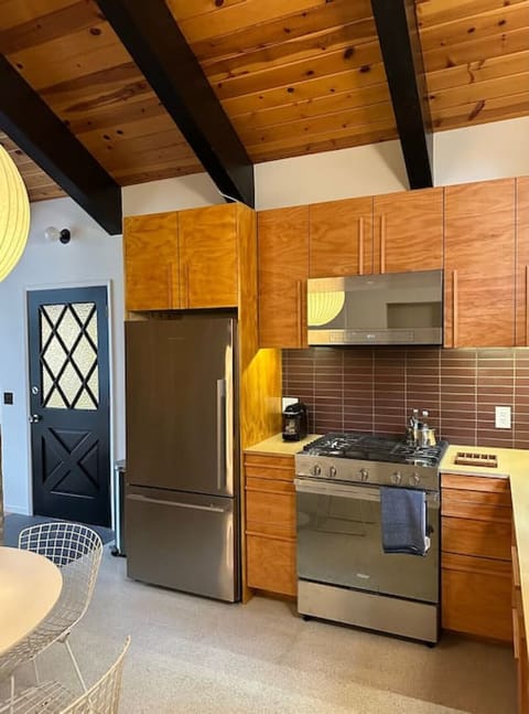 Recently remodeled kitchen with stainless appliances