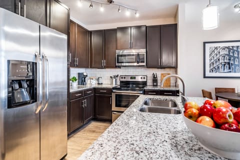 Superior Apartment | Private kitchen | Full-size fridge, microwave, oven, stovetop