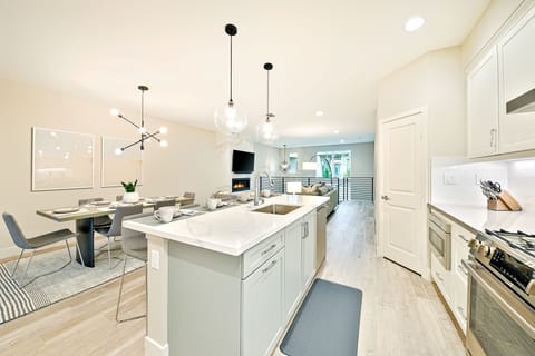 View from kitchen area looking at dining and living area